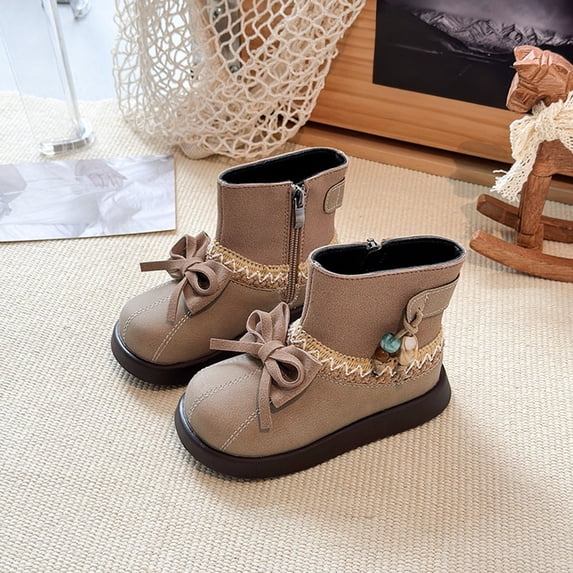 Huowey Children Shoes Heel Ankle Boots Comfortable Soft Sole Casual Anti-Slip Boots Lace Up Classic Footwear,Khaki,9.5-10T