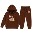 thumbnail image 1 of Huowey Children's Middle and Large Children's Long Sleeved Letter Print Hooded Top Sweater Pants Set, 1 of 3