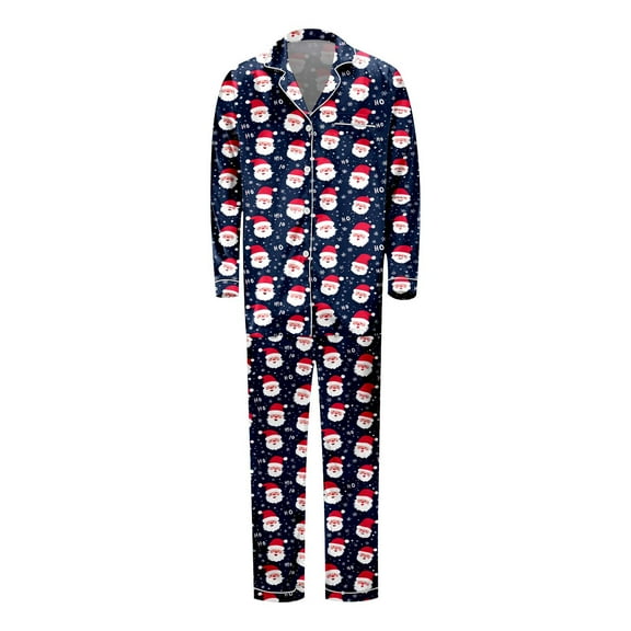 Huowey Christmas Family Silk Pajamas Matching Sets Long Sleeve Button Down Cute Snowflake Snowman Print Loungewear Lightweight Soft Comfortable Holiday Sleepwear For Men,Navy,Xl