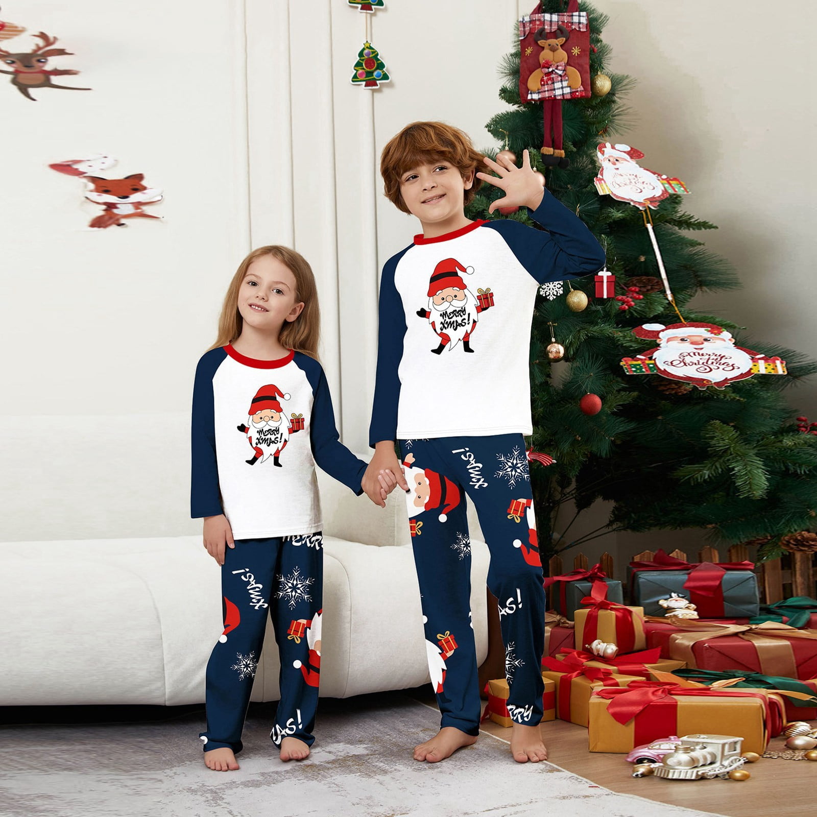 Family Computer Blue Huowey Christmas Pjs For Family Santa Claus Graphic Tops And Pants ...