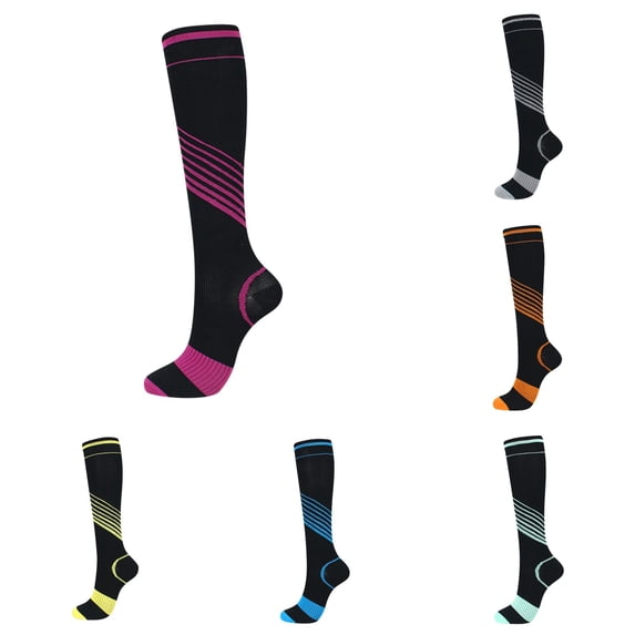 Huowey Compression Socks For Men Women Striped Athletic Sports Calf Socks Cycling Outdoor Hiking Stretchy Breathable Comfort Socks