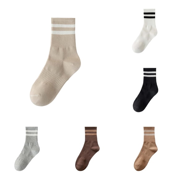 Huowey Crew Socks For Women Striped Casual Socks Breathable Stretchy Retro Preppy Comfort Daily Wear Socks,Khaki