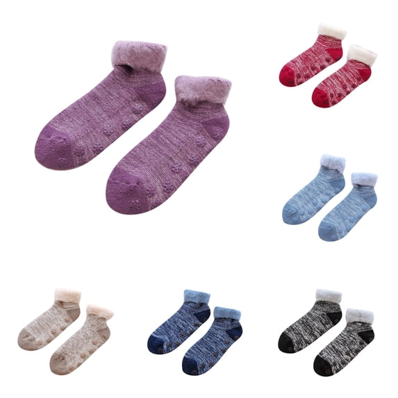 Huowey Crew Socks For Women Thick Casual Socks Breathable Stretchy Fall Winter Warm Soft Daily Wear Socks,Purple