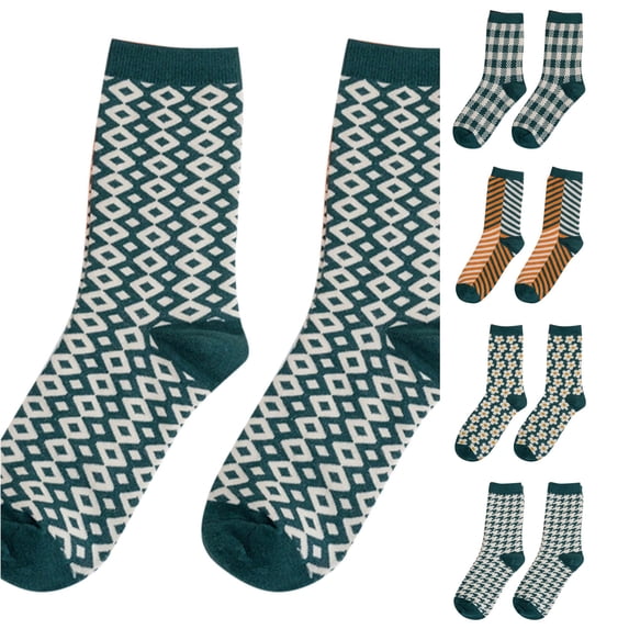 Huowey Crew Socks For Women Thick Flower Pattern Casual Socks Breathable Stretchy Soft Fall Winter Daily Wear Socks