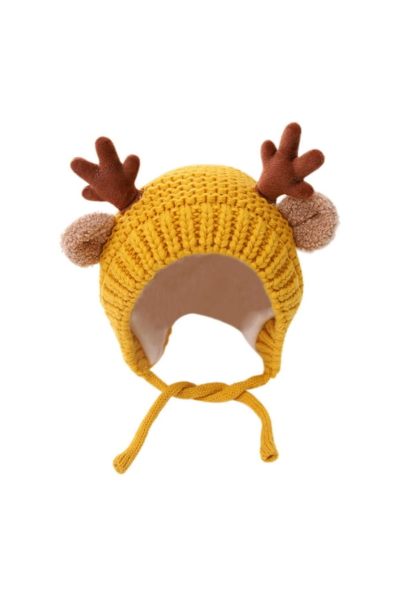Cute Kids Baby Girls Boys Woolen Hat Lovely Antler Knitted Cap Earmuffs Hat Children