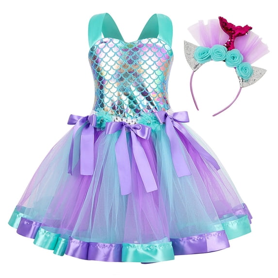 Huowey Easter Girls Tutu Dresses Sparkly Outfits Sleeveless Spaghetti Strap Cartoon Bunny Egg Pattern High Waist Tiered Tulle Dress Headband Stage Performance Party Clothes Sets,Blue,4-5 Years