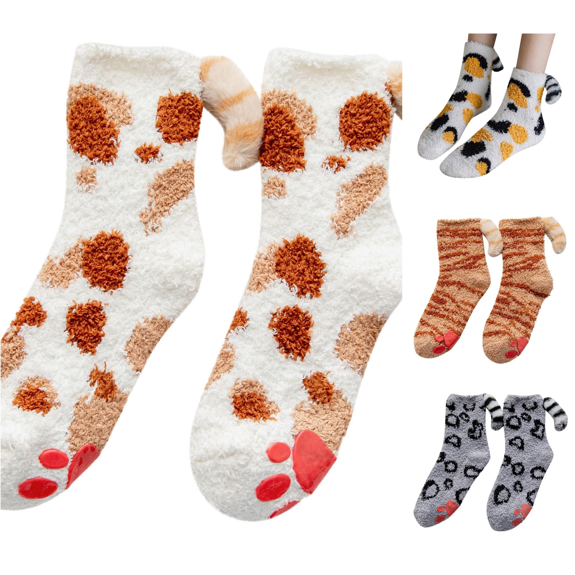 Huowey Fuzzy Crew Socks For Women Cute Animal Theme Thick Floor Casual Socks Cozy Fall Winter Warm Lounging Home Socks