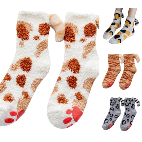 Huowey Fuzzy Crew Socks For Women Cute Animal Theme Thick Floor Casual Socks Cozy Fall Winter Warm Lounging Home Socks