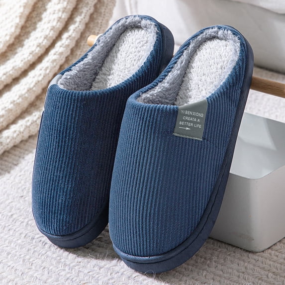 Huowey Fuzzy House Slippers For Women Indoor Cozy Slippers Closed Toe Soft Sole Winter Home Shoes,Navy,Size 10