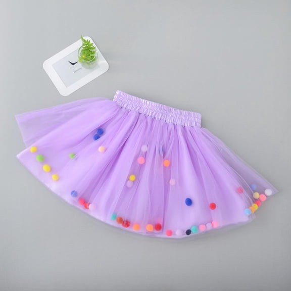 Huowey Girl'S Tutu Skirt Layered Pom Pom Rainbow Elastic Waist Tulle Princess Skirt For Little Girls Birthday Tulle Ballet Skirts,Purple,5-6 Years