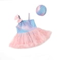 thumbnail image 1 of Huowey Girls 2 Piece Swimwear Tankini Set Gradient Sleeveless Round Neck Ruffled Tiered Mesh Tutu Skirts Swimsuit With Swim Cap Beachwear Fashionable Beach Pool Bathing Suit,Pink,5-6 Years, 1 of 9