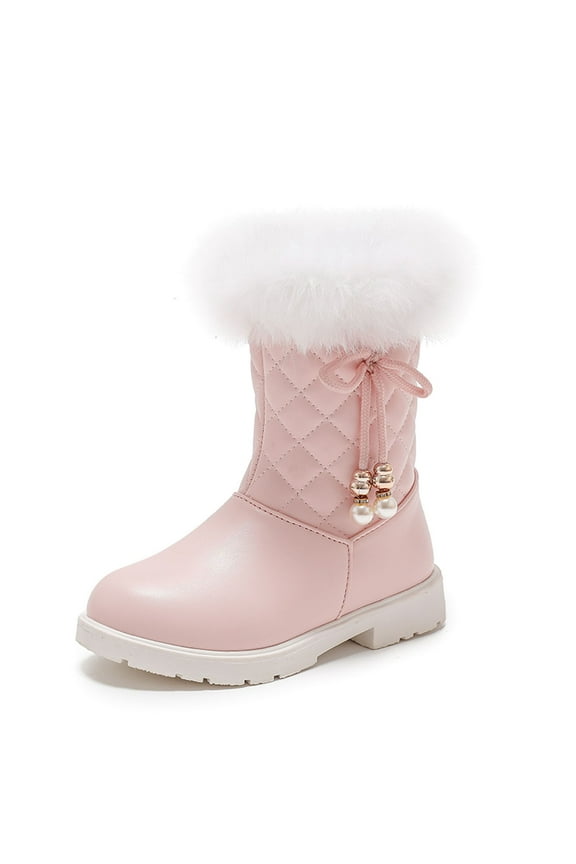 Girls' Autumn and Winter Snow Boots Platform Soles Non Warm Comfort Solid Color Bow Side Zip Boots