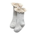 thumbnail image 1 of Huowey Girls Baby Socks Ruffle Socks With Lace Trim Eyelet Frilly Solid Color Cute Cotton Dress Crew Socks,Light Gray,3-5 Years, 1 of 2
