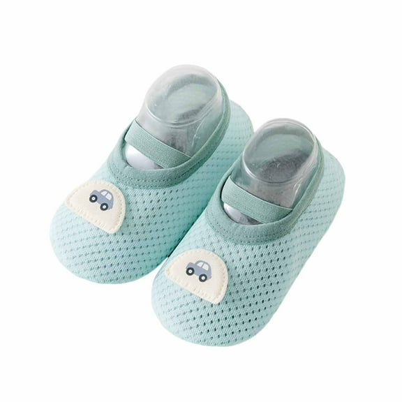 Huowey Girls Boys Socks Soft Mesh Crew Anti- Gripper Socks Non-Skid Toddler Cartoon Bow Car Walking Socks,Green1,2-4 Y