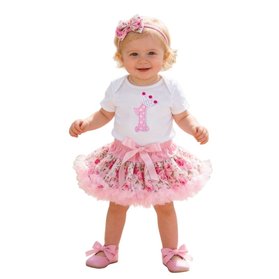 Huowey Girls Baby Toddler Birthday Clothes Sets 3 Piece Outfit Short Sleeve Letter Print Crewneck Romper Jumpsuit Sequin Tutu Skirts With Headband Cute Spring Party Dailywear,White3,18-24 Months
