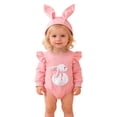 thumbnail image 1 of Huowey Girls Baby Toddler Easter Outfits Ruffles Crewneck Long Sleeve Solid Color Rabbit Embroider Romper Bodysuits Hat Set Fashionable Cozy 2 Piece Clothes Sets,Pink,12-18 Months, 1 of 9