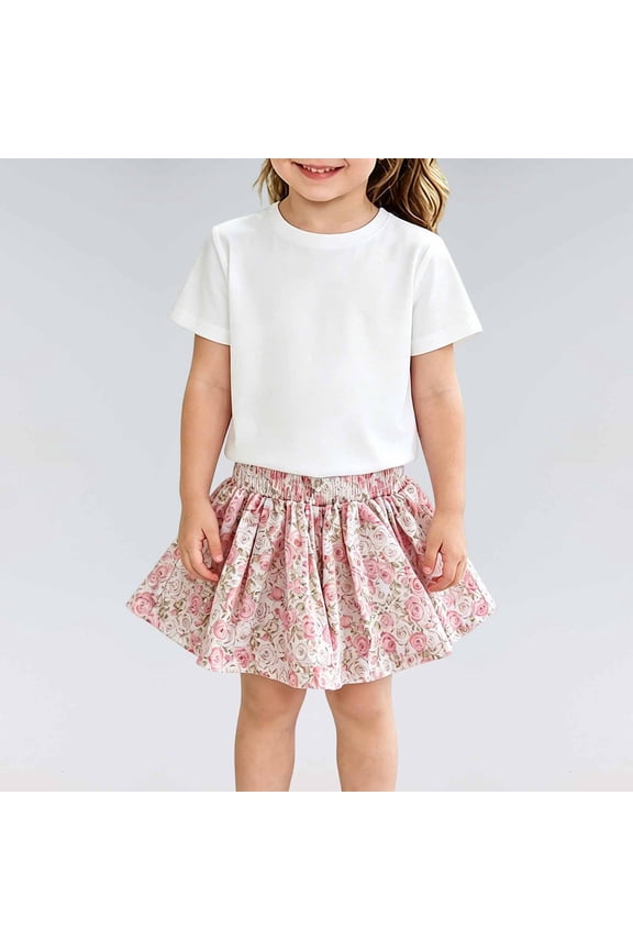 Girls Baby Toddler Pleated Mini Skirts Elastic High Waist Floral Print Baggy A-Line Summer Casual Skorts Breathable Lightweight Party Birthday Soft Dailywear,Light Pink,12-18 Months
