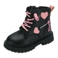 thumbnail image 1 of Huowey Girls Boots Ankle Boots Thick Soles Low Heels Solid Color Lace Up Shoes Side Zipper Non- Warm Comfortable For Girls Winter Printed Princess Footwear,Black,4-4.5T, 1 of 9
