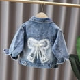 thumbnail image 1 of Huowey Girls Bowboy Fall Jacket Classic Button Down Long Sleeve Casual Coat Solid Color Multi Pockets Cute Bow Denim Jacket For Grls Fall Jean Coat Outwear,White,3-4 Years, 1 of 4