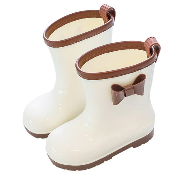 Huowey Girls Boys Boots Cute Bow Rain Shoes Outdoor Waterproof Thick Wool Lined Winter Warm Comfortable Footwear,Brown,9 -10T