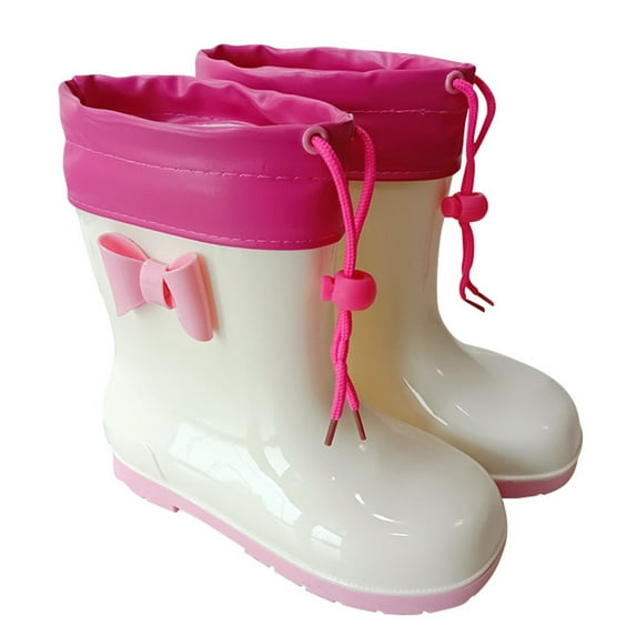 Huowey Girls Boys Boots Cute Bow Rain Shoes Outdoor Waterproof Thick Wool Lined Winter Warm Comfortable Footwear,Pink,10 -11T