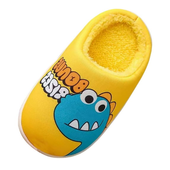 Huowey Girls Boys House Slippers Warm Plush Winter Cotton Slipper Kids Cute Dinosaur Indoor Shoes Non- Sneakers,Yellow,8-9 Years