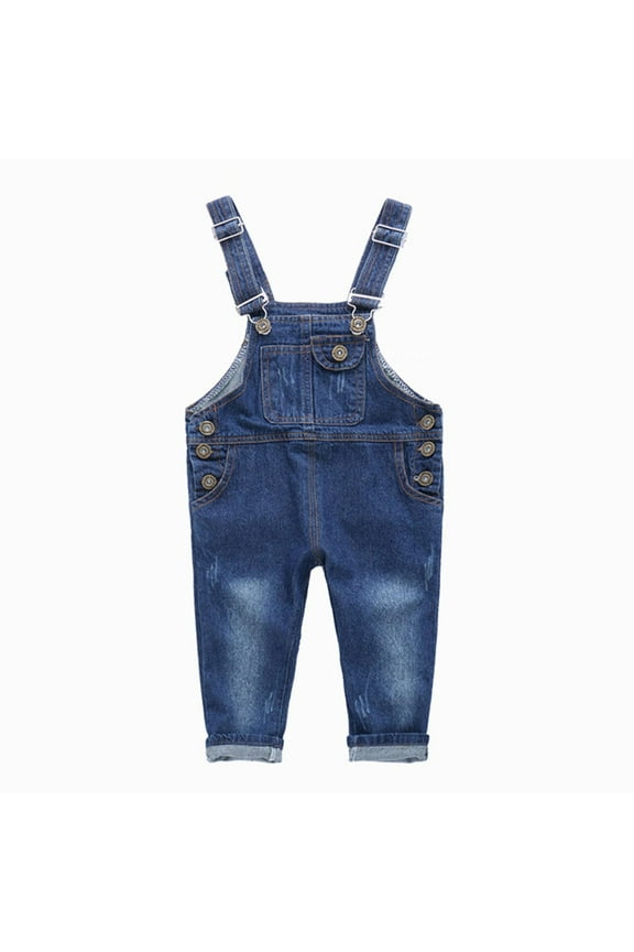 Girls Boys Jumpsuits Kids Child Adorable Solid Color Button Down Casual Outdoor Denim Overall
