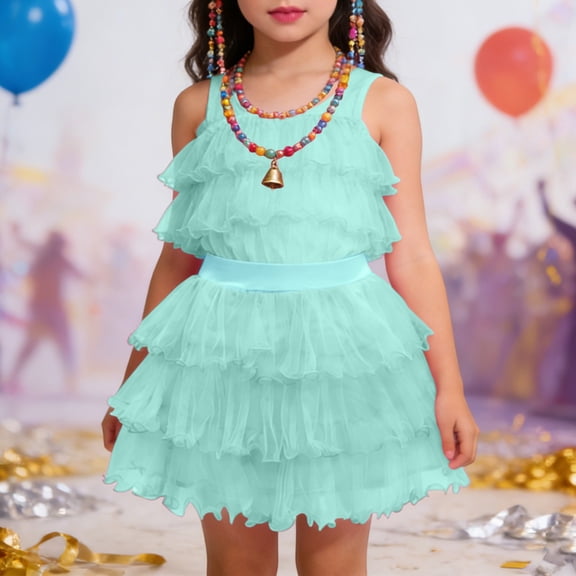 Huowey Girls Carnival Dance Tutu Skirt Elegant Elastic High Waist Solid Color A-Line Layered Cute Ballet Party Trendy Tulle Mini Skirt,Green,14-15 Years