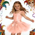 thumbnail image 1 of Huowey Girls Carnival Dance Tutu Skirt Sequins Glitter Cute Bow Layered Ballet Party Trendy Tulle Mini Skirt,Orange,4-8 Years, 1 of 4