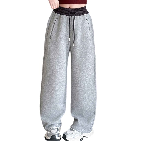 Huowey Girls Casual Loose Fit Sweatpants Drawstring Elastic Waist Solid Color Wide Leg Long Pants Spring Summer Breathable Cozy Outdoor Sports Flowy Trousers Stylish Streetwear,Gray,8-9 Years