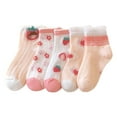 thumbnail image 1 of Huowey Girls Cozy Socks Mesh Crew Socks Ruffle Lettuce Breathable Soft Comfortable Cute Cartoon Print Strawberry Flower Pattern Daily Walking Wear,Pink,6-8 Years, 1 of 7