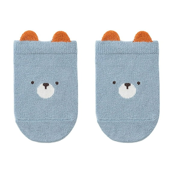 Huowey Girls Cozy Socks Soft Breathable Cartoon Print Striped Slipper Socks Grips Anti Skid Comfortable First Walking Ankle Socks Comfy Anti- Crew Socks,Blue,3-5 Years