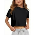 thumbnail image 1 of Huowey Girls Crop Tops Classic Crewneck Short Sleeve Comfortable Tees Young Teens Stylish Shirts Casual Fashions Cute Solid Color Outwear,Khaki,5-6 Years, 1 of 8