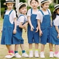 thumbnail image 1 of Huowey Girls Denim Overalls Jumpsuit Spring Summer Fashionable Solid Color Vintage Casual Romper Button Adjustable Strap Front Pockets Loose Fit Wide Leg Suspender Trousers,Blue,2-3 Years, 1 of 4