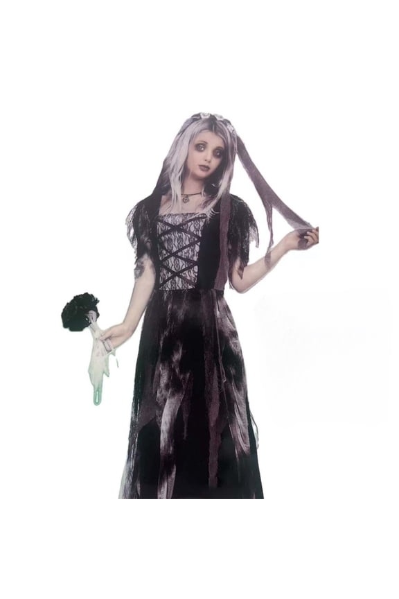 Girls Dresses A-Line Short Sleeve Crewneck Halloween Dress Gothic Witch Elegant Dark Night Outfit For Kids Casual Party Ghost Bride Dress Up Clothes,Grey