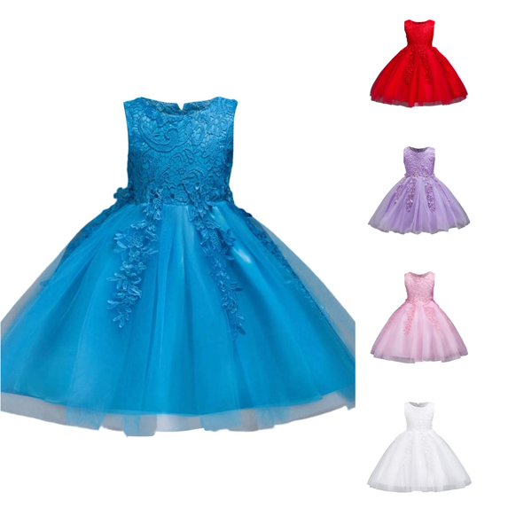 Huowey Girls Dresses A-Line Solid Color Sleeveless Crewneck Party Dress Glimmering Sequin Party Gown Stage Performances (12M 8Y) Gowns,Blue