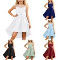 thumbnail image 1 of Huowey Girls Dresses A-Line Solid Color Square Collar Strap Sleeveless Satin Party Dress With Mesh Bow Belt Formal Elegant High Low Events Gown,White, 1 of 5