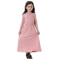 thumbnail image 1 of Huowey Girls Elegant Dresses 3/4 Sleeve Round Neck Maxi Dress For Teen Girls High Waist Casual Party Wear Comfortable Dailywear,Pink,8-9 Years, 1 of 7