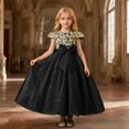 thumbnail image 1 of Huowey Girls Formal Sequins Dress Embroidery Cap Sleeves Round Neck Big Bow Long Tutu Dresses Party Gown For Birthday Celebration Elegant Gowns,Black,8-9 Years, 1 of 5
