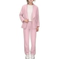 thumbnail image 1 of Huowey Girls Formal Suit Blazer Set Long Sleeve Notched Jacket Solid Color Lapel Suit Open Front Blazers And Pant Fashionable Spring Performance Party Clothes Sets,Pink,13-14 Years, 1 of 9