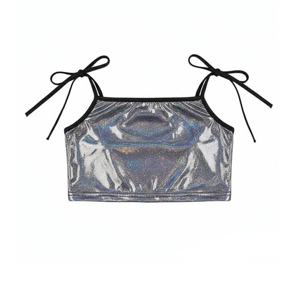 Huowey Girls Funny T Shirtsshine Sequins Shirts Crop Top Sleeveless Round Neck Carnival Performance Glitter Sequin Stretch Tee Dancewear Graphic Cotton Tee Top,Black,3-4 Years