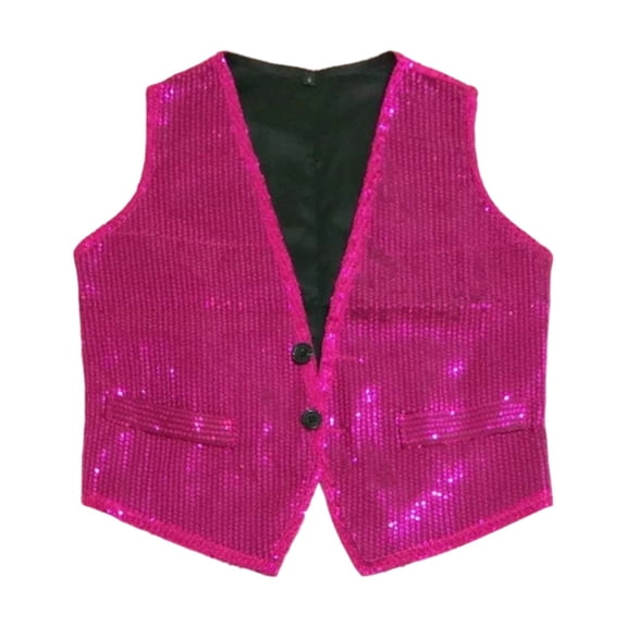 Huowey Girls Funny Vest Carnival Sparkling Sequins Vest V-Neck Sleeveless Button Waistcoat Stage Performance Shiny Glitter Jacket Fashion Outwear Clothing,Hot Pink1,7-8 Years