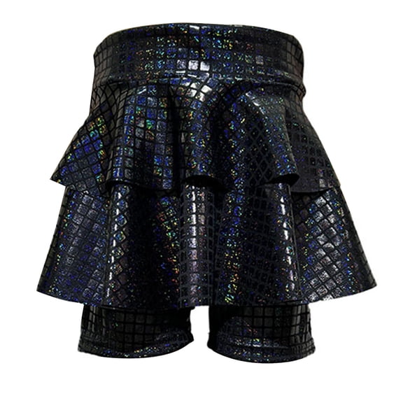 Huowey Girls Glitter Tiered Mini Skirts Sequin Tiered Ruffle Hem High Waist Shiny Sparkly Party Performance Dance Skirt Dailywear,Black,3-4 Years