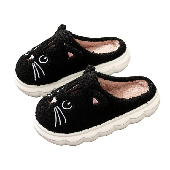 Huowey Girls House Slippers Cozy Winter Wool Slippers Lovely Cartoon Animal Graphic Pattern Soft Indoor Shoes Non Home Sneaker Fall Winter Warm Footwear,Black,6-7 Years
