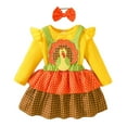 thumbnail image 1 of Huowey Girls Kids Cute Jumpsuit Fall Winter Ruffled Long Sleeve Cartoon Pattern Romper And High Waist Double-Layer Bodysuit Suspender Skirts With Headband Outfits Outwear Sets,Yellow,3-6 Months, 1 of 8