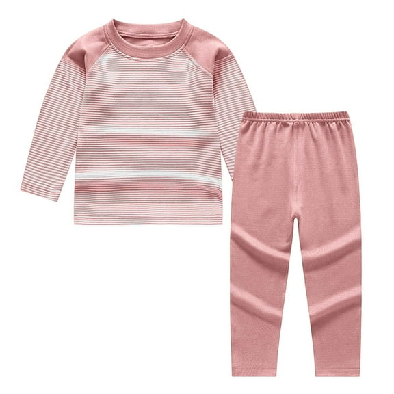 Huowey Girls Kids Pajama Set Lined Thermal Two Piece Crewneck Long Sleeve Comfy Striped Shirt And Pants Homewear Soft Cozy Winter Warm Bottom Sleepwear Outwear Sets,Pink,9-10 Years