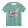 thumbnail image 1 of Huowey Girls Kids Short Sleeve T Shirts Stylish Butterflies Floral Print Round Neck Loose Fit Cozy Tops Summer Fashionable Relaxed Comfy Back To School Tees Clothes Dressy Blouse,Green,10-11 Years, 1 of 8