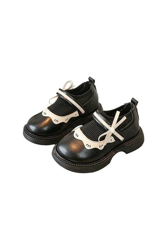 Girls' Leather Shoes Spring and Autumn Mary Jane Shoes Lace Sock Boots Children's Black Soft Soled Leather Shoes