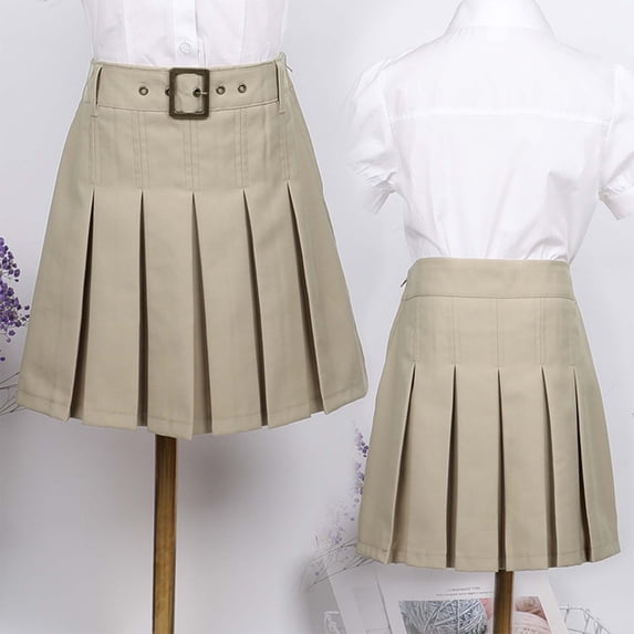 Huowey Girls Pleated Skirts School Uniform Casual Wear Solid Color High Waist With Belt Spring Skirts For Teen Girls,Brown,8-9 Years