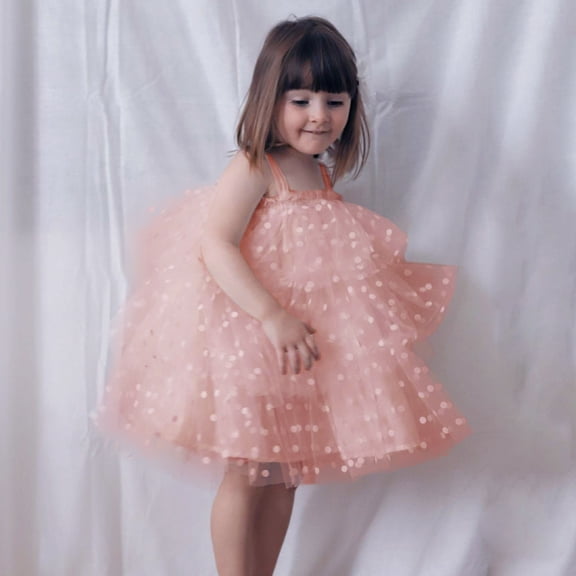 Huowey Girls Polka Tiered Dress Tutu Strapless Sleeveless Formal Wedding Party Gown Layered Solid Color High Waist Dresses Clothes,White,6-12 Months